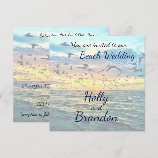 Colorful Sunset Print Beach Weduwuitnodiging Kaart (Voorkant / Achterkant)