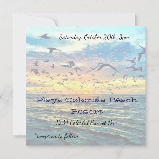 Colorful Sunset Print Beach Weduwuitnodiging Kaart (Achterkant)