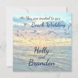 Colorful Sunset Print Beach Weduwuitnodiging Kaart
