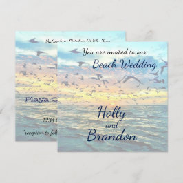 Colorful Sunset Print Beach Weduwuitnodiging Kaart