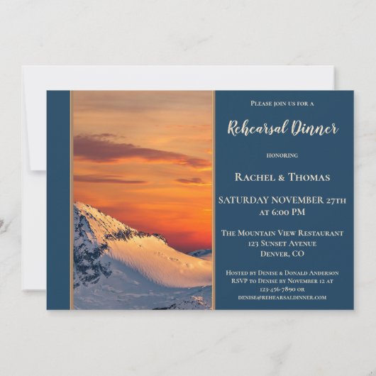 Colorful Sunset Winter Rehearsal Dinner Invitation Kaart (Achterkant)