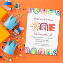 Colorful Sunshine Rainbow 1e Birthday Waterverf