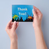 Colorful Superheld Comic Boy's Birthday Bedankt Flyer (Hand)