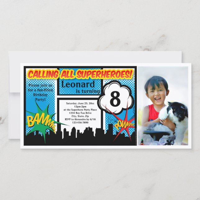 Colorful Superheld Comic Boy's Birthday Party (Voorkant)