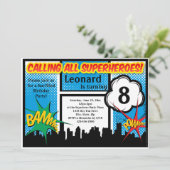 Colorful Superheld Comic Boy's Birthday Party Kaart (Staand voorkant)