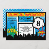 Colorful Superheld Comic Boy's Birthday Party Kaart (Voorkant / Achterkant)