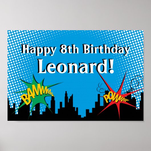 Colorful Superheld Comic Boy's Birthday Party Poster (Voorkant)