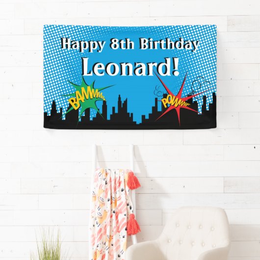 Colorful Superheld Comic Boy's Birthday Party Spandoek (Insitu)