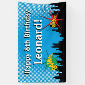 Colorful Superheld Comic Boy's Birthday Party Spandoek (Verticaal)