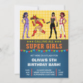 Colorful Superheld Girls Birthday Party Invitation Kaart (Voorkant)