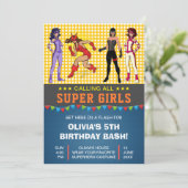 Colorful Superheld Girls Birthday Party Invitation Kaart (Staand voorkant)