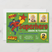 Colorful Superheld Kinder Foto Birthday Uitnodigin Kaart (Voorkant)