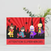 *~* Colorful SUPERHEROS Bold Kids Birthday Party Kaart (Staand voorkant)