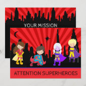 *~* Colorful SUPERHEROS Bold Kids Birthday Party Kaart (Voorkant / Achterkant)