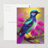 Colorful Surreal Bird Pink Flowers Briefkaart (Voorkant / Achterkant)