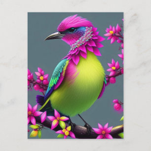 Colorful Surreal Pink Yellow Bird Briefkaart