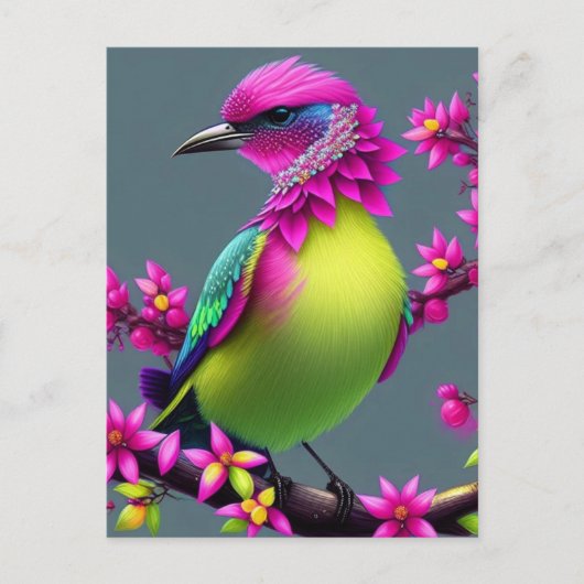 Colorful Surreal Pink Yellow Bird Briefkaart (Voorkant)