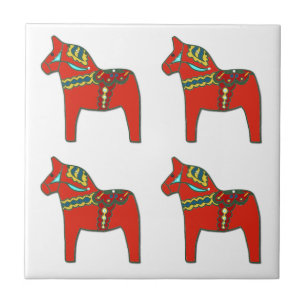 Colorful Swedish Dala Horses Scandinavian Tegeltje