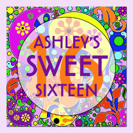 Colorful Sweet 16 Birthday Party Wall Decor Poster