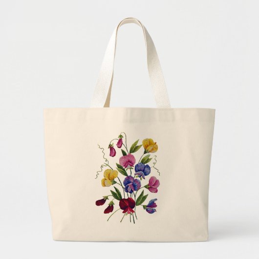 Colorful Sweet Peas Embroided Large Canvas tas (Voorkant)