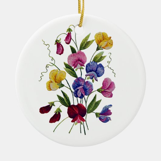 Colorful Sweet Peas Embroized Keramisch Ornament (Voorkant)