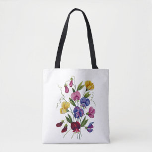 Colorful Sweet Peas Faux geborduurde Canvas tas