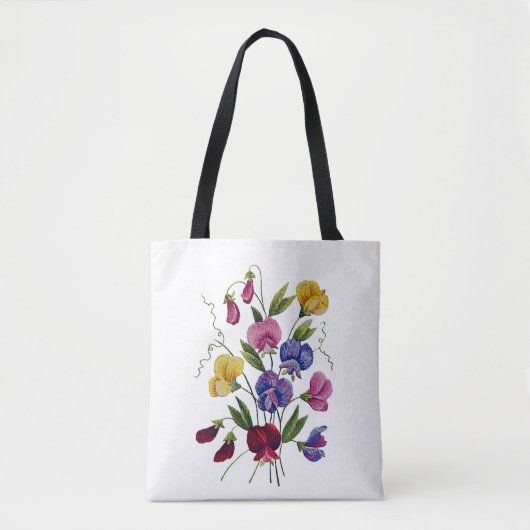 Colorful Sweet Peas Faux geborduurde Canvas tas (Voorkant)