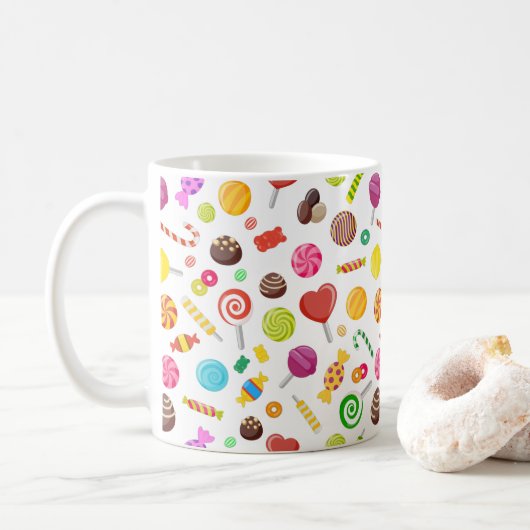 Colorful Sweet Snoep Assortment Pattern Koffiemok (Met donut)