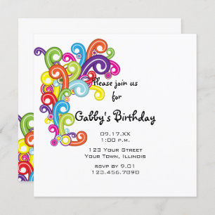 Colorful Swirls Birthday Party Kaart