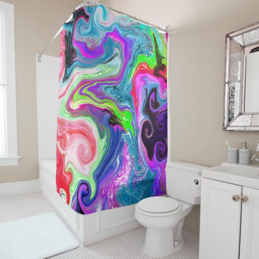 Colorful Swirls Marble Fluid Art Douchegordijn (In situ)