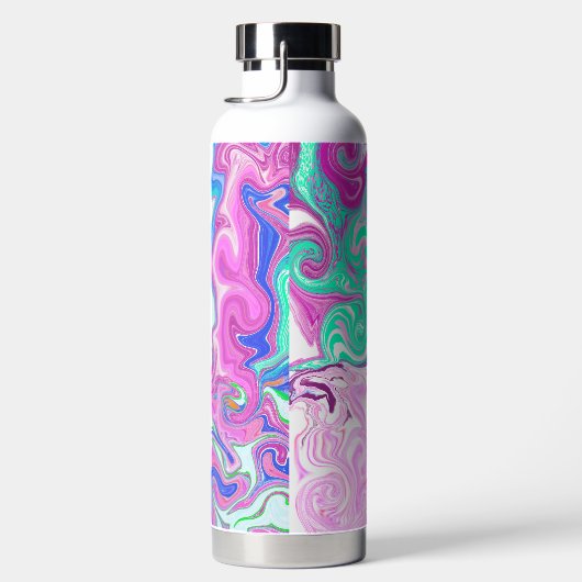 Colorful Swirls Marble Fluid Art Waterfles (Rechts)