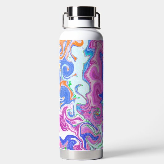 Colorful Swirls Marble Fluid Art Waterfles (Achterkant)