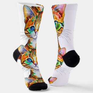 Colorful Tabby Kat Sokken