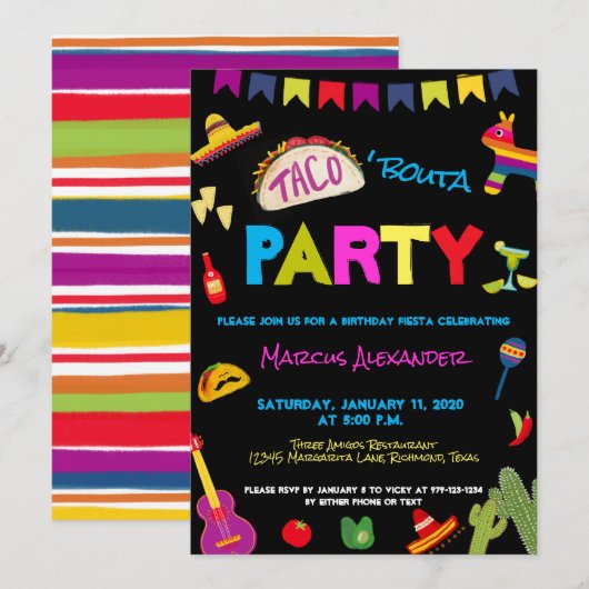 Colorful Taco Bouta Party Fiesta Birthday Party Kaart (Voorkant / Achterkant)