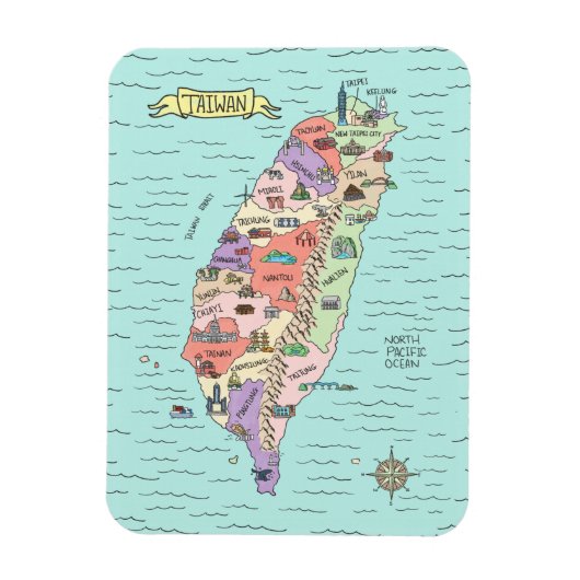 Colorful Taiwan Map Magnet Magneet (Verticaal)