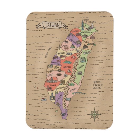 Colorful  Taiwan Map Magnet Magneet (Verticaal)
