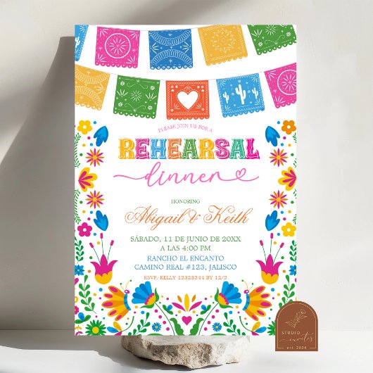 Colorful Talavera Mexican Rehearsal Dinner Kaart