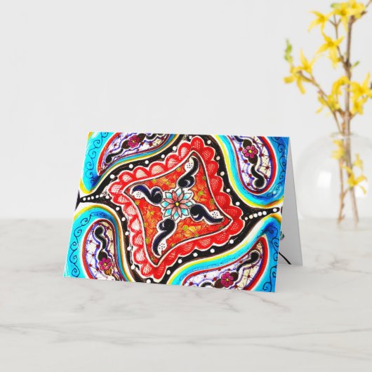 Colorful Talavera Mexico Greeting Kaart (Gele Bloem)