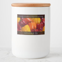 Colorful Tasty Red Oranje Yellow Bell Peppers Voedselcontainer Etiket