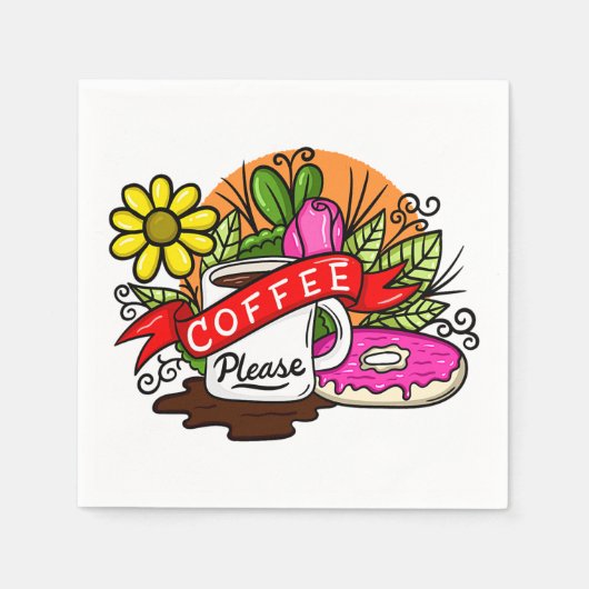 Colorful Tattoo Coffee en Donut Servet (Voorkant)