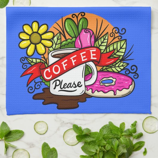 Colorful Tattoo Coffee en Donut Theedoek (Gevouwen)