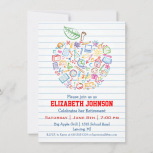 Colorful Teachers Apple Retirement Party Invite Kaart