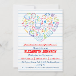 Colorful Teachers Heart Retirement Party Invite Kaart