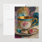Colorful Teacup Collage Mixed Media Fantasy Briefkaart (Voorkant / Achterkant)