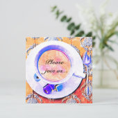 Colorful teacup tea party-uitnodiging kaart (Staand voorkant)