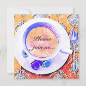 Colorful teacup tea party-uitnodiging kaart (Voorkant)