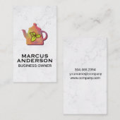 Colorful Teapot | Witte marmer | Groen leder Visitekaartje (Voorkant / Achterkant)