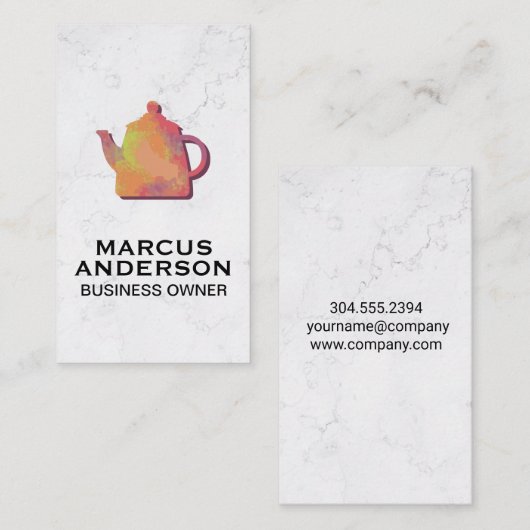 Colorful Teapot | Witte marmer Visitekaartje (Voorkant / Achterkant)