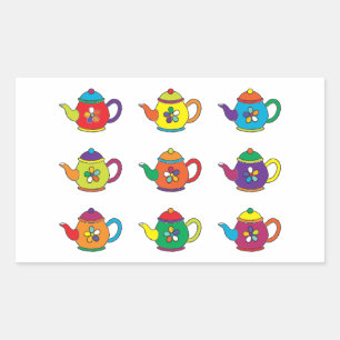 COLORFUL TEAPOTS RECHTHOEKIGE STICKER