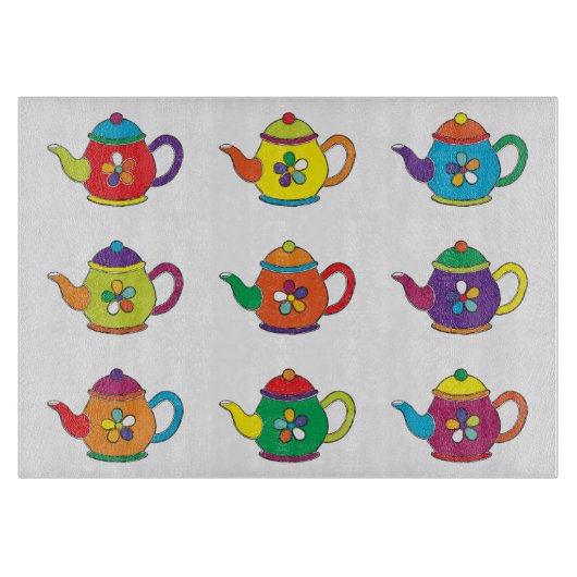 COLORFUL TEAPOTS SNIJPLANK (Voorkant)